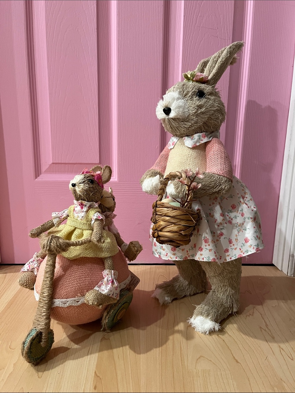 Easter Bunny Figurine Set in Pink and Cream